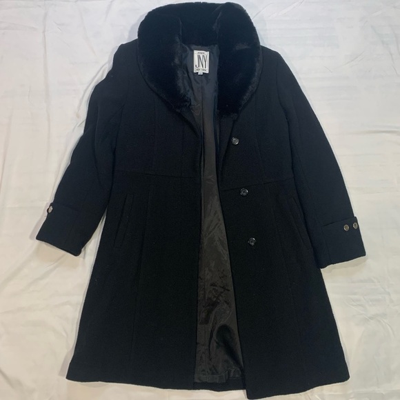 Jones New York Longline Wool Winter Dress Coat with  Faux Fur Collar, Size 10 - Picture 1 of 8